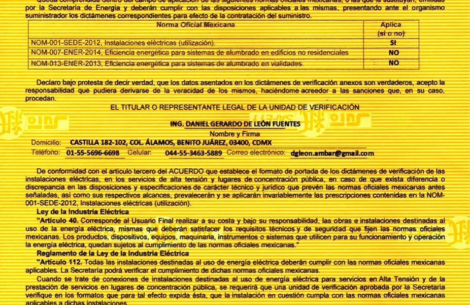 Documento de acreditación UVIE 620 emitido por EMA y SENER